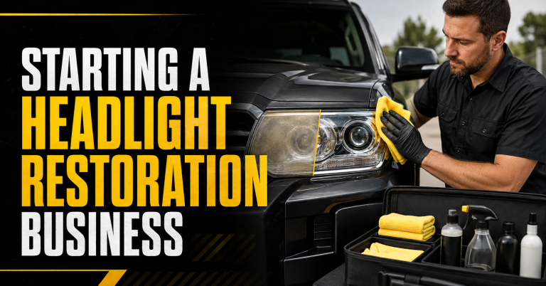 Starting a headlight restoration business guide featuring a professional restoring a vehicle’s headlights.